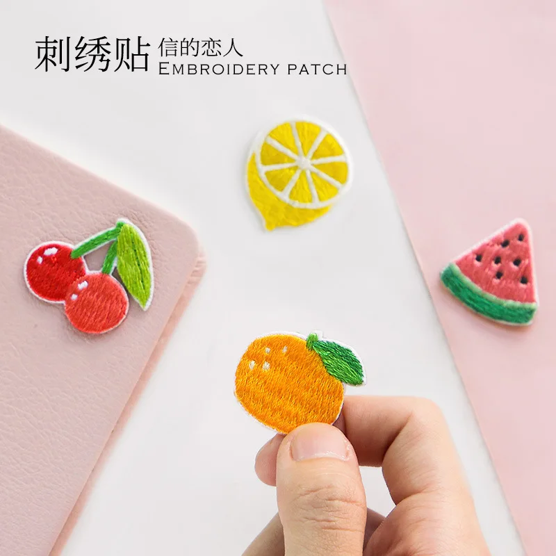 Творческий вышитые наклейки kawaii фрукты апельсины журнал декоративные этикетки