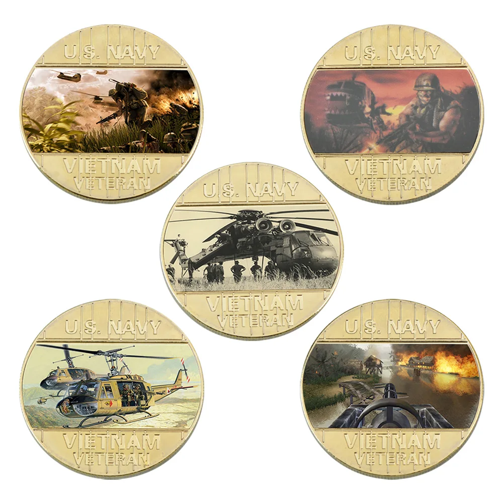 5pcs coins WR США Вьетнам военный позолоченные монеты коллекционные с монетницей оригинальные армейские монеты набор медаль подарок пункт дропшиппинг - Цвет: 5pcs coins