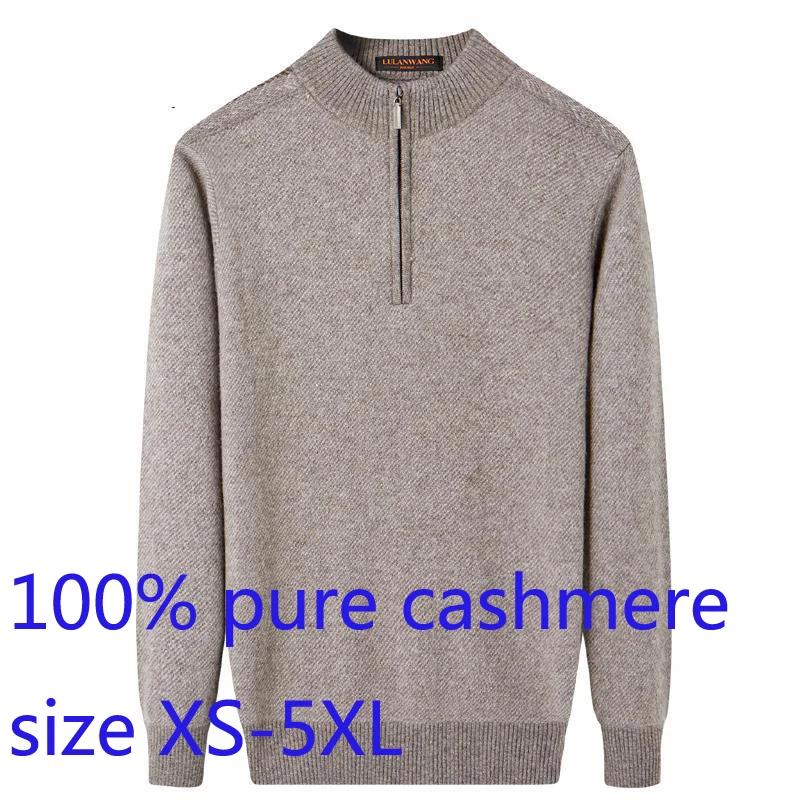 

New High Quality Heating Sweater With 100% Pure Cashmere Semi High Zipper Collar Wool Knitted Sweaters Winter Plus Size XS-5XL