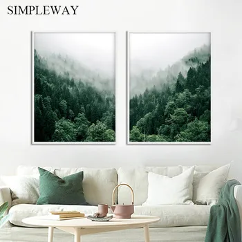 

Foggy Forest Wall Art Canvas Painting Scandinavian Poster and Print Nature Landscape Nordic Decoration Picture Modern Home Decor
