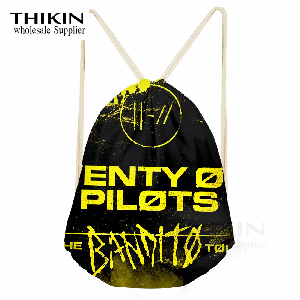 as picture THIKIN Twenty One Pilots, сумки на шнурках с принтом для детей, мальчиков, 3D, рок-группа, сумка на шнурке, для женщин и мужчин, унисекс, полиэстеровый рюкзак для хранения - Цвет: as picture