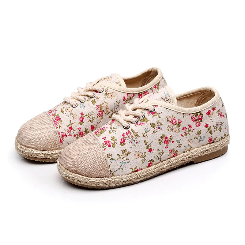 

M3003 Spring And Summer New Style WOMEN'S Shoes Students Casual Versatile Shoes Flat Breathable Floral Straw Cloth