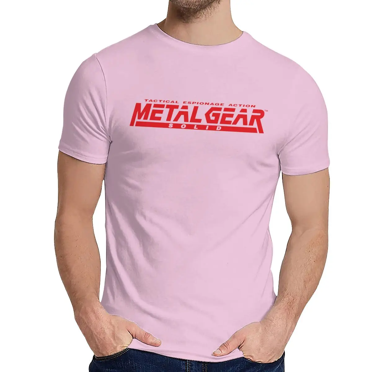 Летняя игра MGS Metal gear Однотонная футболка для мужчин Crazy органический хлопок одежда мода Crewneck - Цвет: Розовый