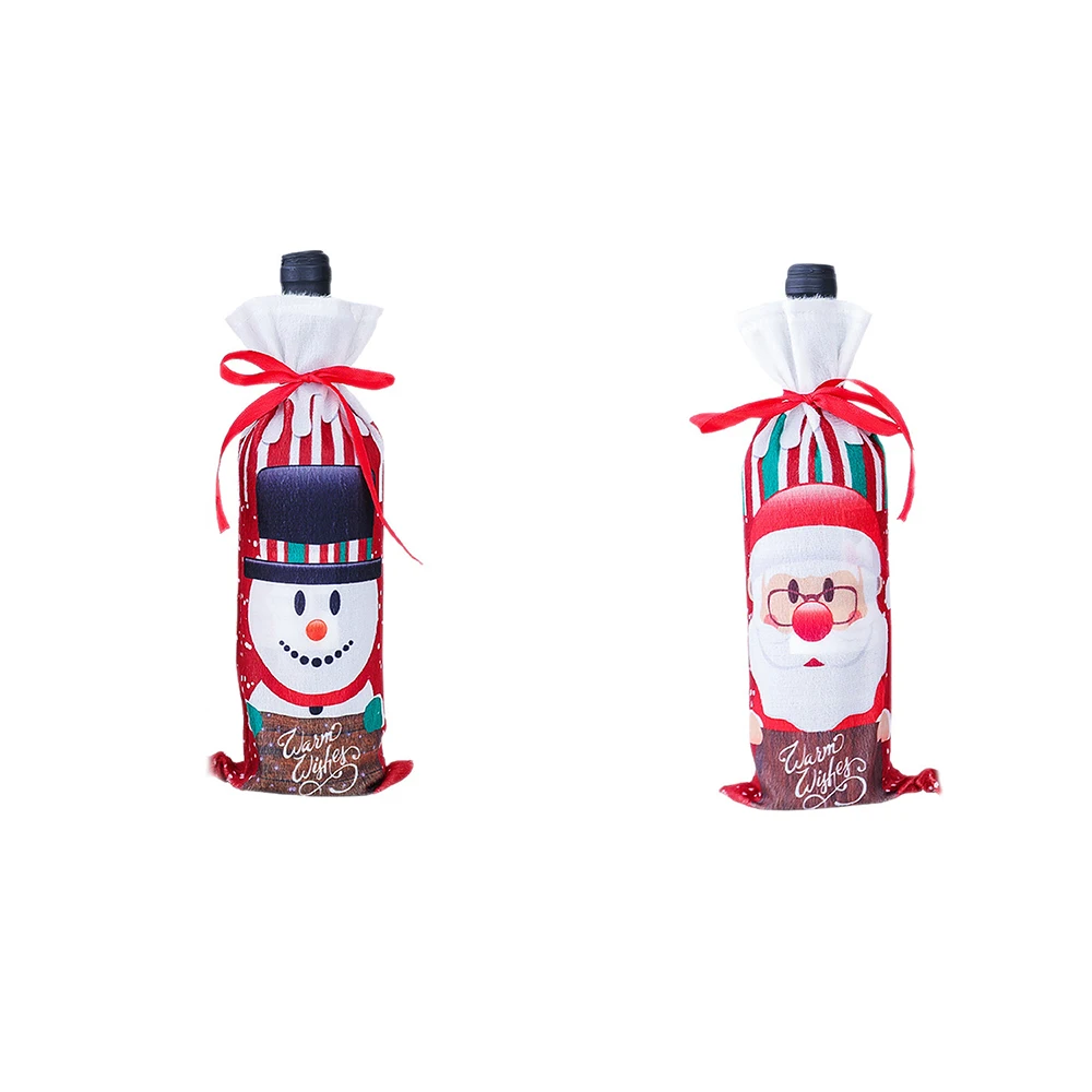 New Christmas Drawstring Strap Santa Claus / Snowman / Elk Print Wine Bag Wine Champagne Bottle Bag Cartoon Wine Bag Supplies