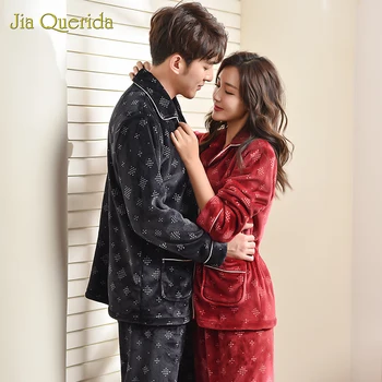 

Warm Flannel Jujube Red Royal Black Cardigan Loungewear Teddy Style Pocket Long Sleeves Pants Pajamas Set Couple Winter Pijamas