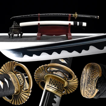 

Full Tang Handmade Katana Japanese Samurai Sword Sharp Edge Black High Manganese Steel Blade