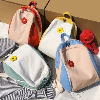 

Fresh Style Minimalist Zip Patchwork Backpack for Women Canvas Floral Color Capacity Student Backpack Travel Couple Bag pucca