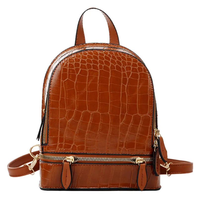 

ABDB-Vintage Crocodile Pattern PU Leather Small Backpacks for Women Fashion Zipper Mini Back Pack Girls' Backpack Female Shoulde
