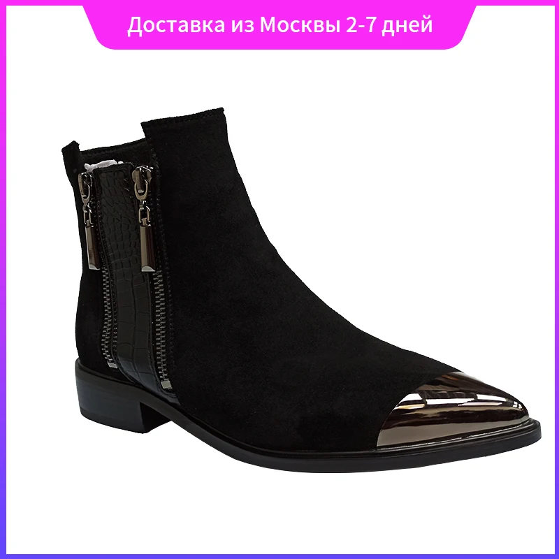 

Winter Fashion Women Work Boots Shoe Ladies Pointed Toe Zipper Ankle Boot Women's Simple Thicken Warm Shoes Black