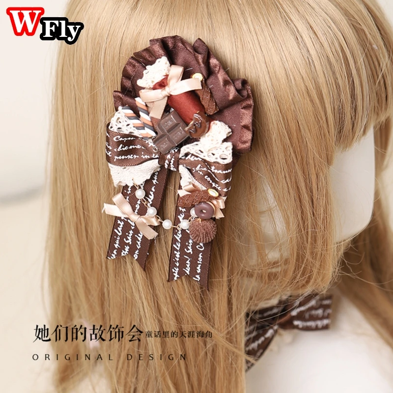 Handmade Harajuku Sweet Women Girls Lolita Lace Chocolate Hairpins