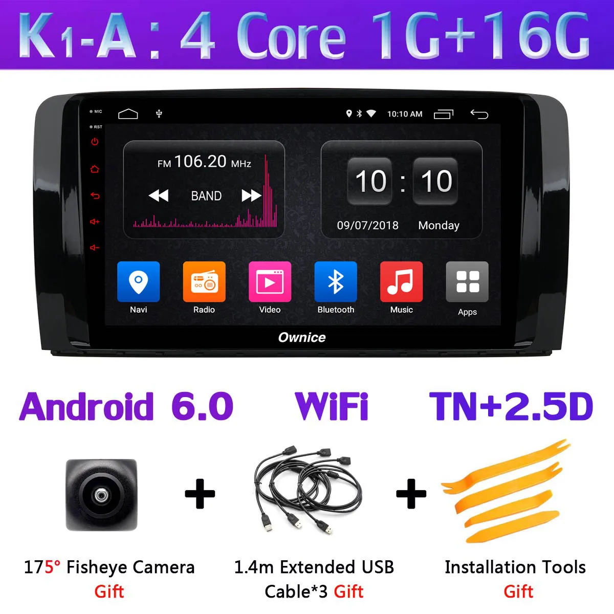 1Din 360 ° камера 4G LTE WiFi Android 9,0 4G+ 64G SPDIF DSP CarPlay автомобильный мультимедийный плеер для Mercedes Benz R Class W251 gps радио - Цвет: K1-A