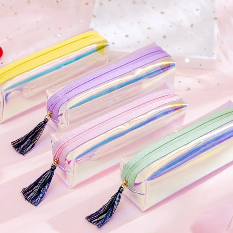 Kawaii Transparent Glitter Pencil Case Stationery Bags Creative PVC Pen Bag Box School Supplies Student Gift