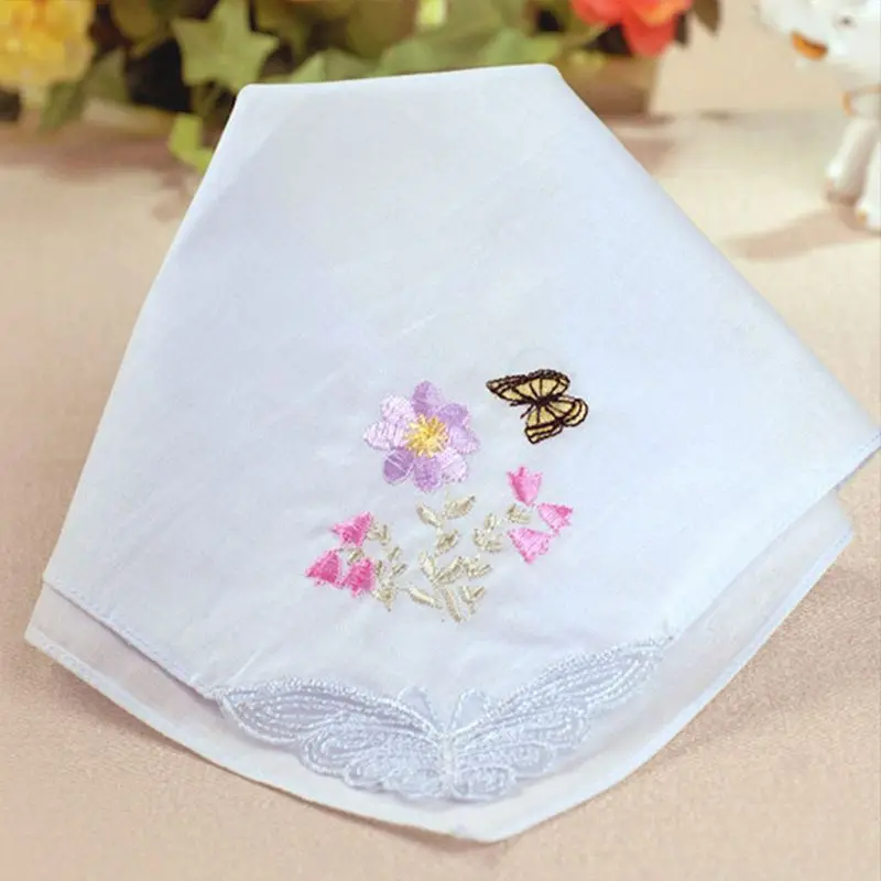 

3Pcs/Set 3Pcs/Set 29x29cm Women Square Handkerchief Floral Embroidered Candy Color Pocket Hanky Lace Patchwork Cotton Baby Bibs