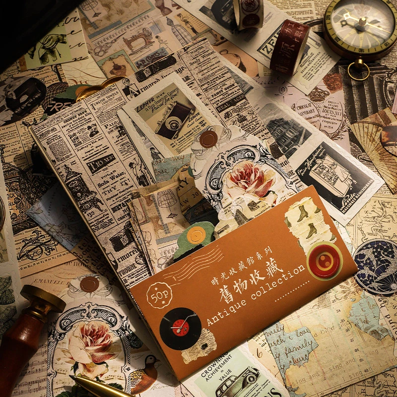 Antique Collection Background Decorative Stickers Scrapbooking Collage Junk Journal Accessories Aesthetic Label Material Paper Stationery Sticker Aliexpress