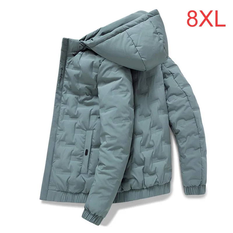 Men's jacket autumn winter new cotton coat gray duck down loose plus size tide padded jacket plus size down 6XL 7XL 8XL