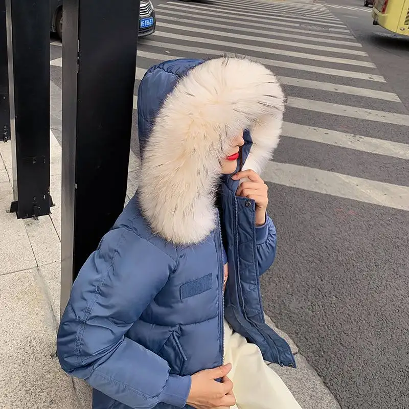 Winter Women Large Fur Collar Down Coat Wadded Jacket Female Padded Coats Women Thickening Parkas Y6