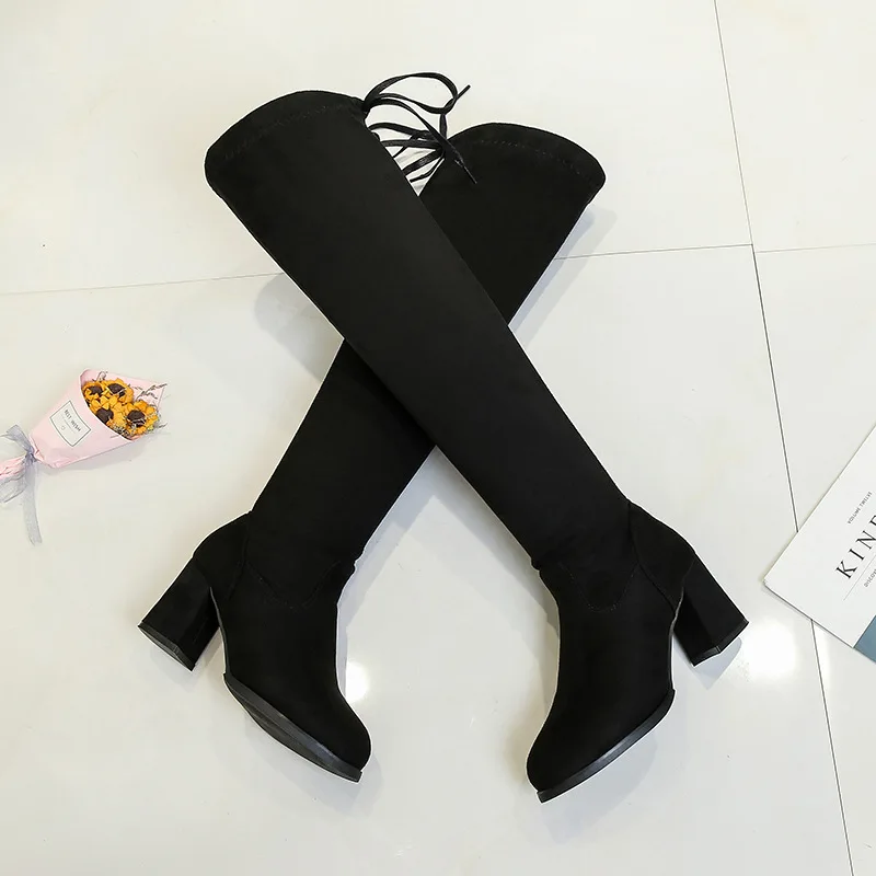 Модные высокие черные сапоги до колена; Новые ботильоны с острым носком; zapatos de mujer; сапоги до колена; высокие сапоги на высоком каблуке