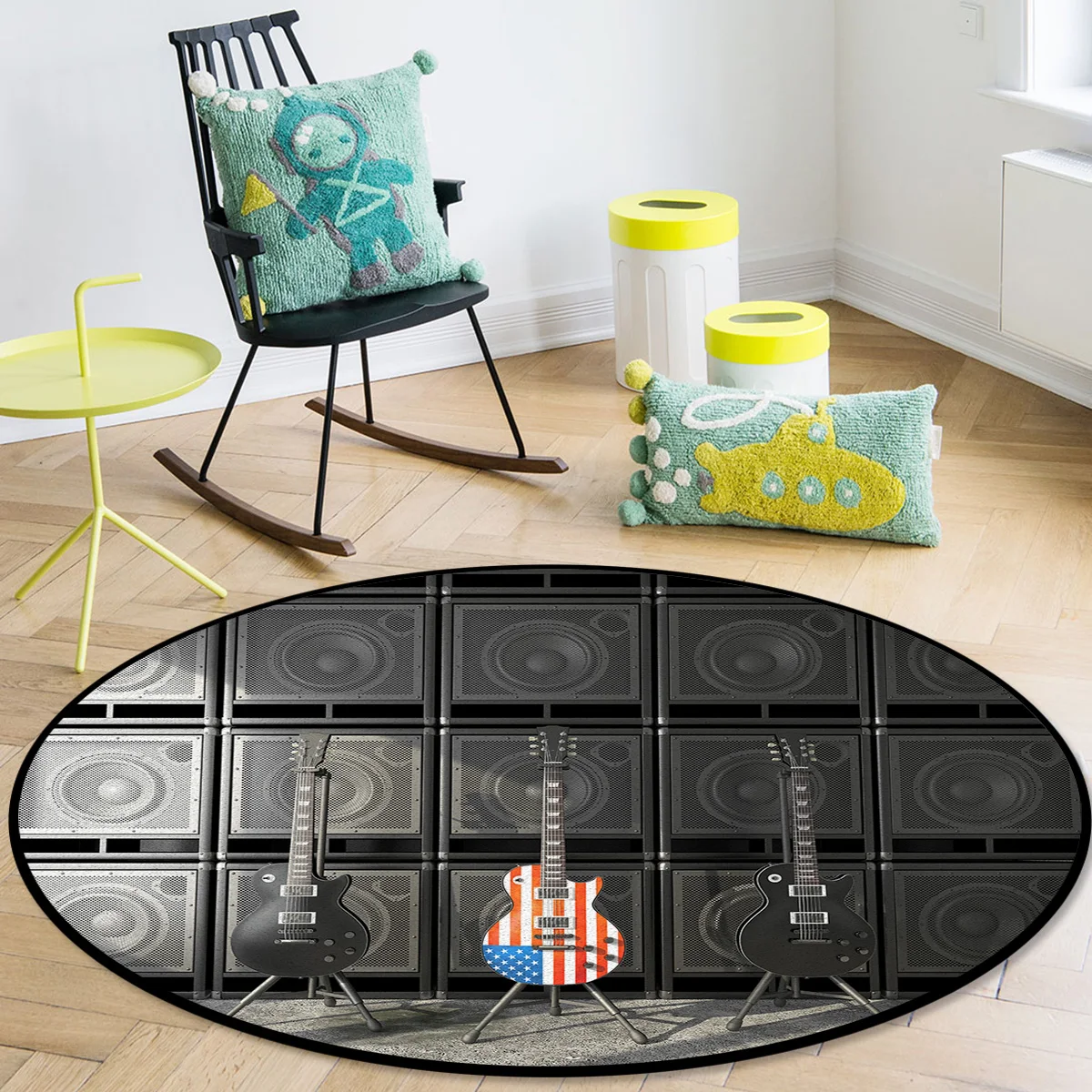 Musical Instrument Guitar American Flag New Anti-slip Round Carpet Computer Chair Pad Living Room Mat Children Bedroom Rugs