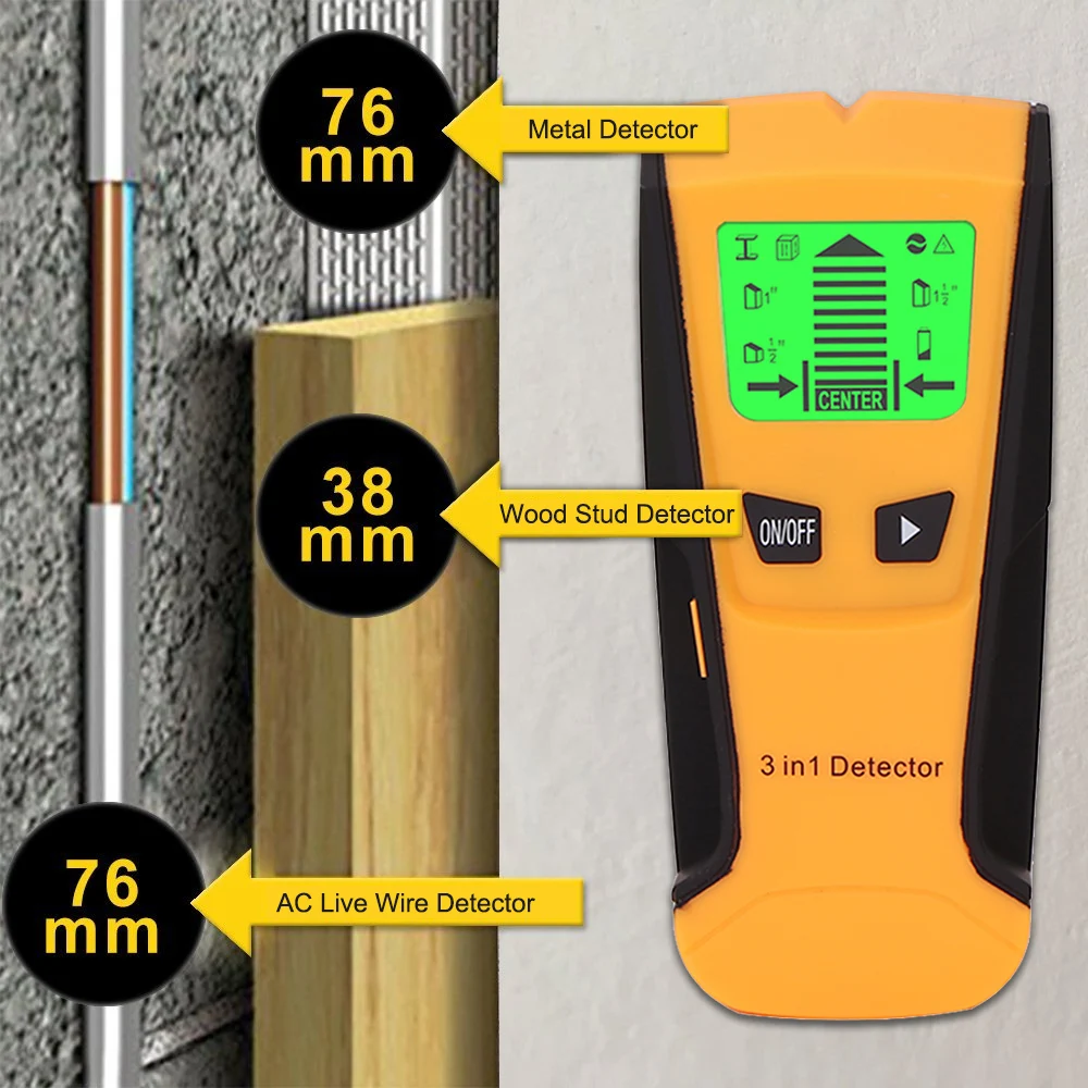 3 in 1 Metal Wall Scanner Wood Stud Finder Wire Cable Detector Home Decoration 