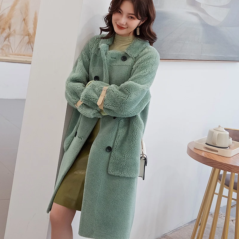 

Anti-season grain cashmere jacket female 2019 new winter fur composite sheep shearing fur coat long section