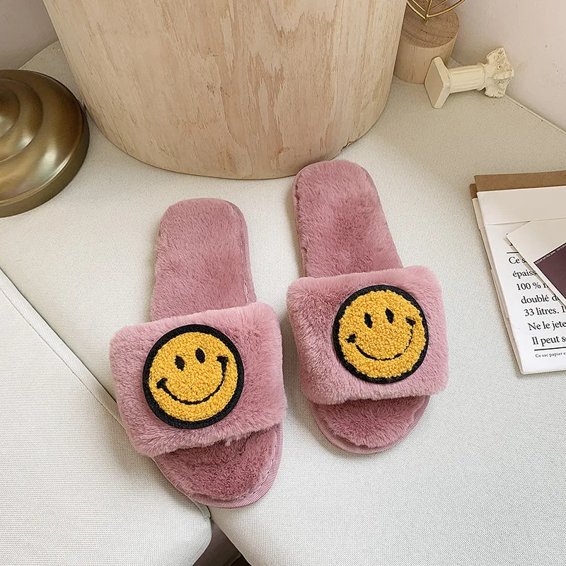 Smiley/тапочки для девочек; сезон осень-зима; Новинка года; удобные тапочки на плоской подошве; нескользящая одежда; женские шлепанцы для улицы