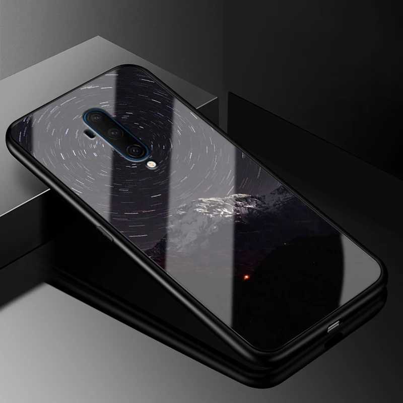 Для Oneplus 7T чехол One plus 7T Pro PC Пластиковый стеклянный чехол для телефона черный ТПУ бампер чехол для Oneplus 7T Pro 7TPro закаленное покрытие