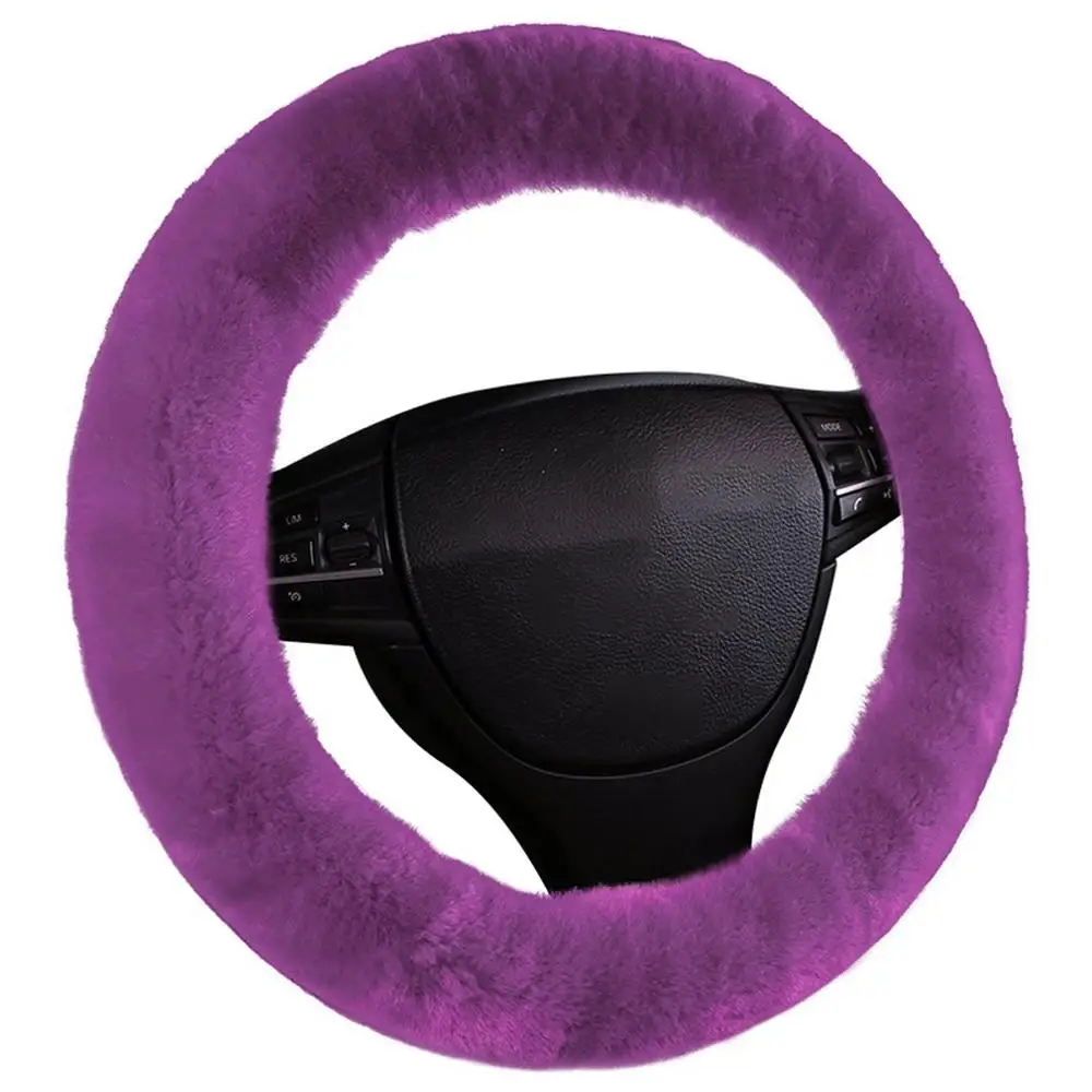 light purple Настоящий шерстяной автомобильный набор для автомобильного салона аксессуаров без запаха давления прочный чистый шерстяной комплект крышки рулевого колеса - Название цвета: light purple