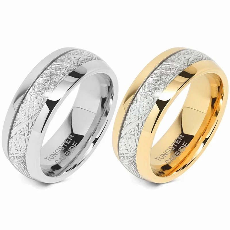 8Mm Moda Uomo Anello Intarsio Meteorite Fedi Nuziali Matrimonio Fidanzamento Uomo Gioielli Regali Di Natale Accessori