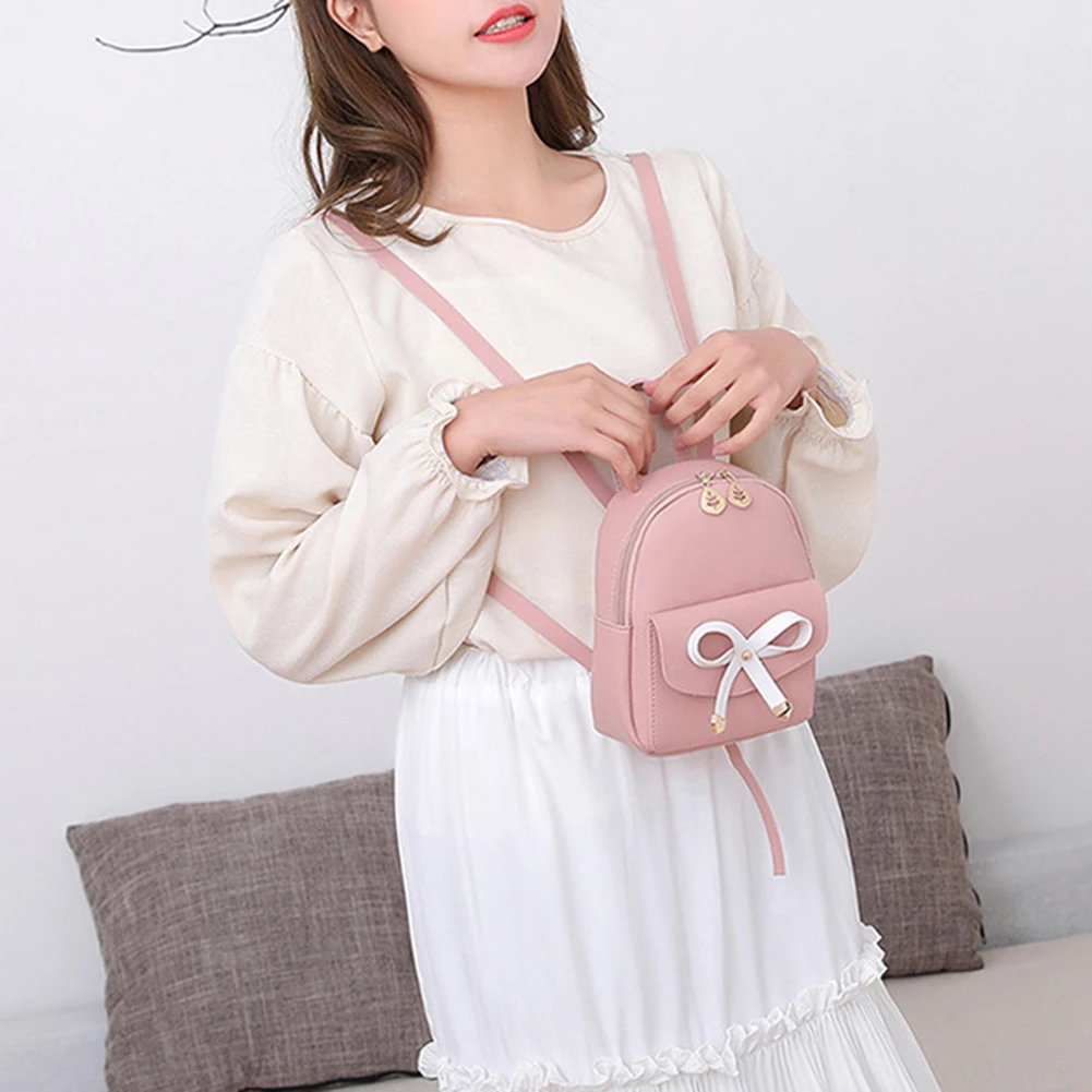 Mini Backpack Women Outdoor Travel Bowknot Faux Leather Multi-Function Small Backpack Knapsack Female Student Shoulder Bag