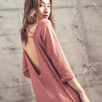 

Sexy Modal Nightdress Women Backless 2020 Summer New Pure Color Simplicity Hem Forked Leisure Breathable Sleepwear Nightdress