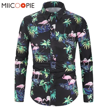 

Men 3D Flame Bird Print Blouse Shirt New Leisure Slim Fit Turndown Collar Floral Shirts Long Sleeve Hawaiian Vacation Streetwear
