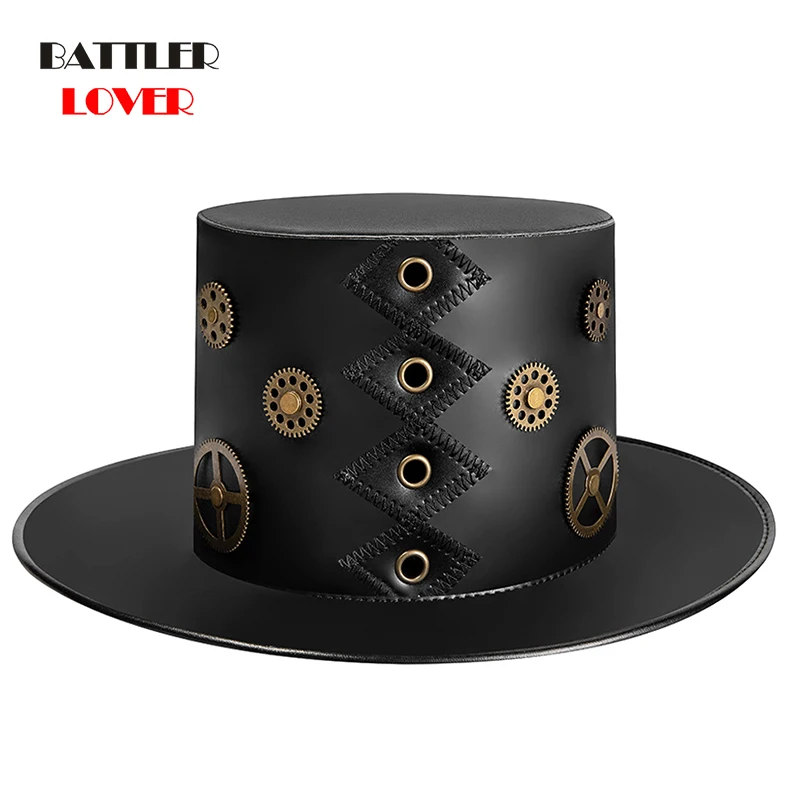 Vintage Carnival Party Men Steampunk Style Top Hat for Women Cosplay Dome Bowler Black Steam Punk Hat with Gear Decor Unisex Cap