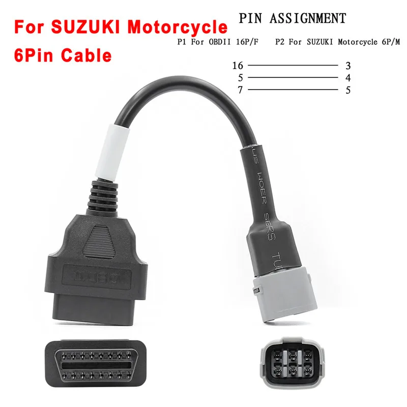 Кабель диагностический OBD для мотоциклов Suzuki 6-контактный разъем к 16-контактному
