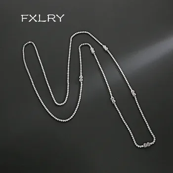 

FXLRY 90cm White Color Micro Inlay Small Cubic Zircon long Pendant Link Sweater Chain Necklace For Women Accessories