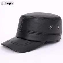 SILOQIN качественная шляпа из натуральной кожи мужская осенне-зимняя мода первый слой воловья военная шляпа регулируемые наушники теплая плоская кепка