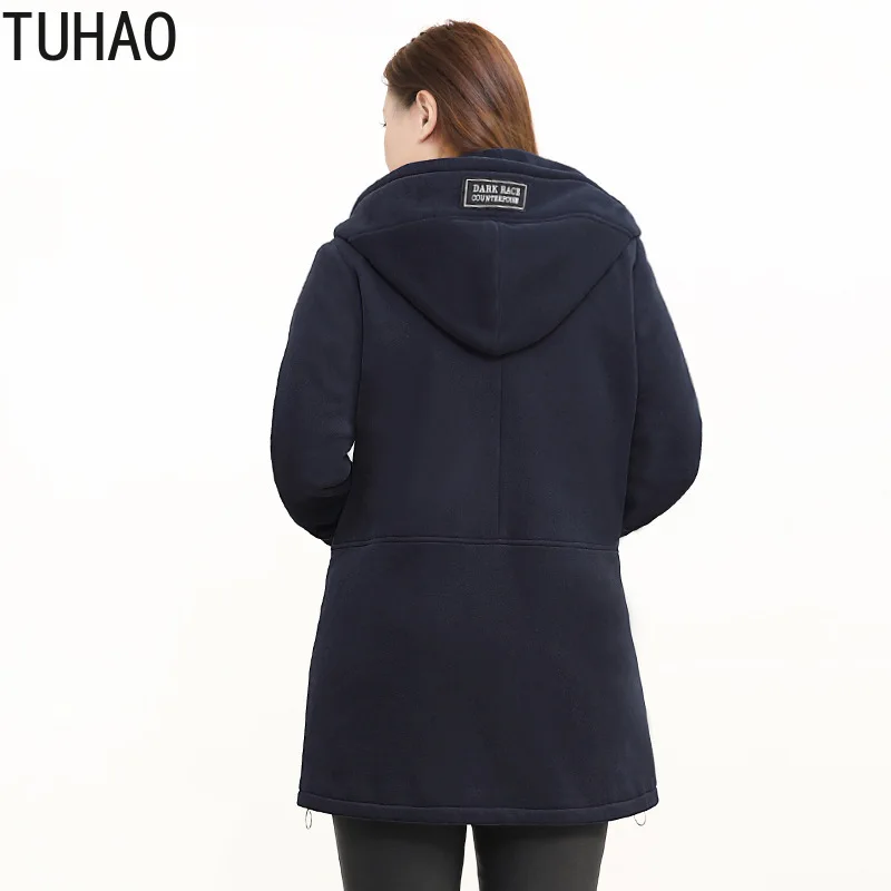 TUHAO 10XL ветровка Женская Осенняя зимняя толстовка с капюшоном Длинная темно-синяя куртка с капюшоном на молнии пальто Верхняя одежда размера плюс WM07
