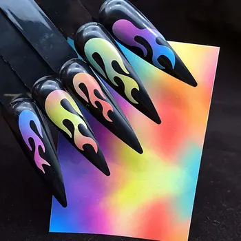 

22PCS 3D Holographic Fire Flame Nail Vinyls Stickers Glitter Laser Flames Nail Art Foil Transfer Sticker Decal Decorations Set