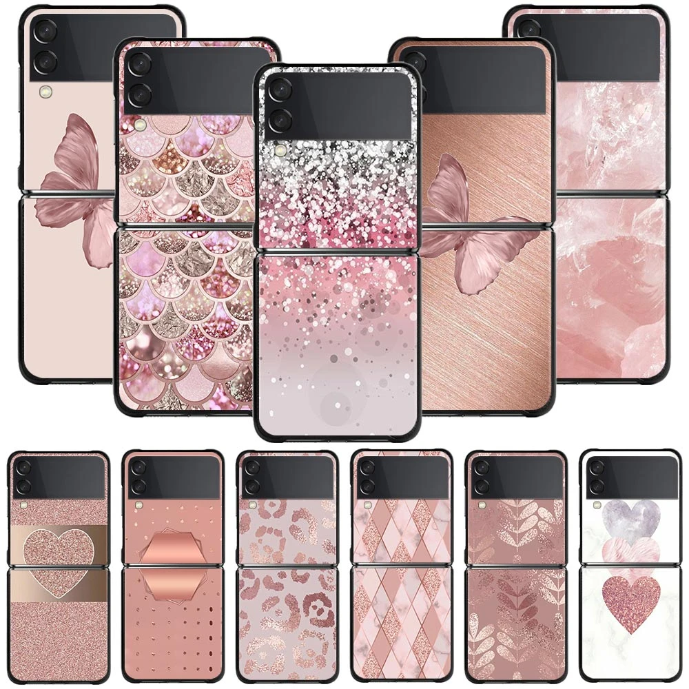 For Samsung Galaxy Z Flip3 5G Case For Samsung Galaxy Z Flip 3 Zflip 5G  Black Hard PC Cases Gold Pink Rose Glitter HeartsFor Samsung Galaxy Z Flip3 5G Case For Samsung Galaxy Z Flip 3 Zflip 5G Phone Black Coque Hard Cover PC Cases samsung z flip3 case