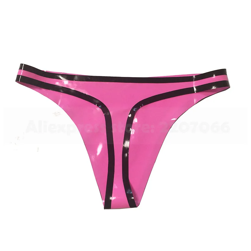 

Sexy Pink and Black Natural Latex Women Briefs Rubber Tight Thong Plus Size Custom Made T-back Handmade Clothing RPW004