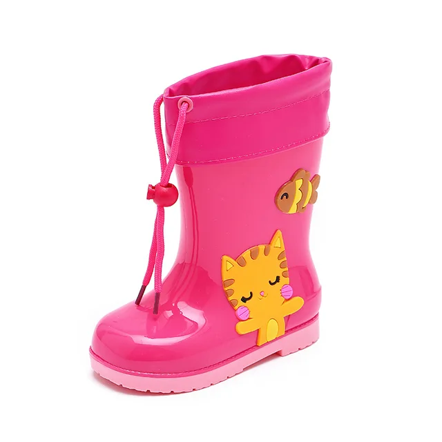 Warm and Waterproof Rainboots for Children Cute Girls Boys Removable Plush Shoe Cover Kids Shoes Outdoor Walking Shoes D03233 Rose