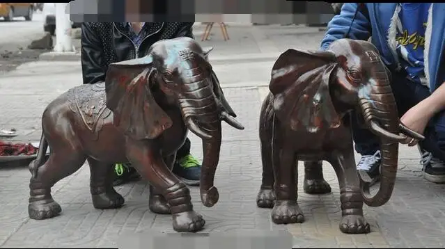 Lucky Chinese feng shui bronze wealth Ruyi Auspicious Elephant Animal statue pair