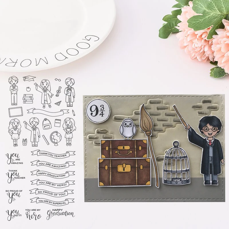Clear Rubber Stamps for Scrapbooking Student Happy Slogan Stamp Silicone Seals Craft Stencil Album Card Make Decoration Sheet