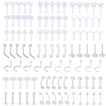 

Nose Lip Piercing 100Pcs Bioflex Clear Transparent Invisible Ear Labret stud Eyebrow nails Earrings Helix Body Jewelry Gift