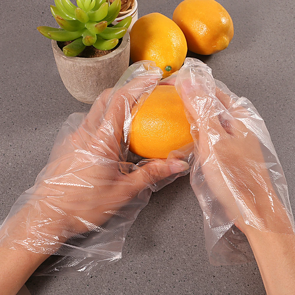 200PCSThickenDisposableClearGlovesFoodOneoffPlasticGloves
