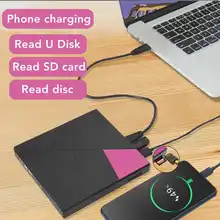Unidad externa de CD DVD RW VCD, USB 3,0, grabador de unidad, disco U/SD/TF, reproductor de lector, carga de teléfono para PC y portátil, unidades ópticas