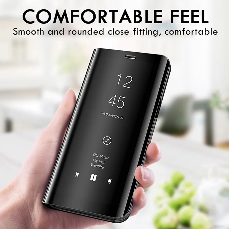 Smart Mirror Flip Phone Case For Xiaomi Redmi Note 9 9s 9C 8T 8 9T 6 6A 9A 7A Mi 10 10T  Pro Max Lite Poco X3 NFC M3 Cover Coque