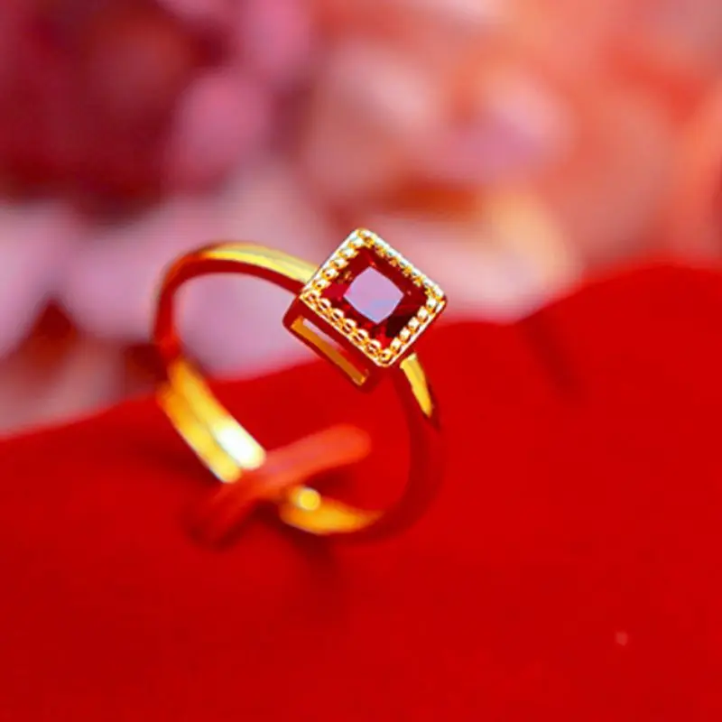 

Square Cut Red Cubic Zircon Shiny Women Ring Yellow Gold Filled Wedding Party Femal Band Ring Gift