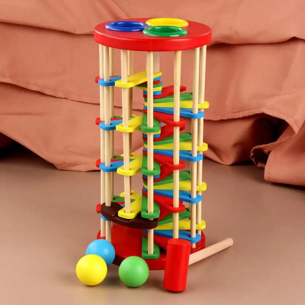 wooden color rotary knocking ball drop ladder beat