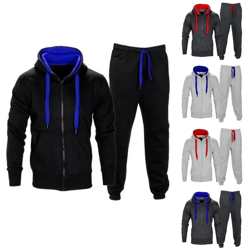 

Men Casual Sets 2020 Spring New Solid Splice Jogger Tracksuit Zipper Hoodies+Pants 2PC Sets Men's Sportswear Sport Suit Clothing