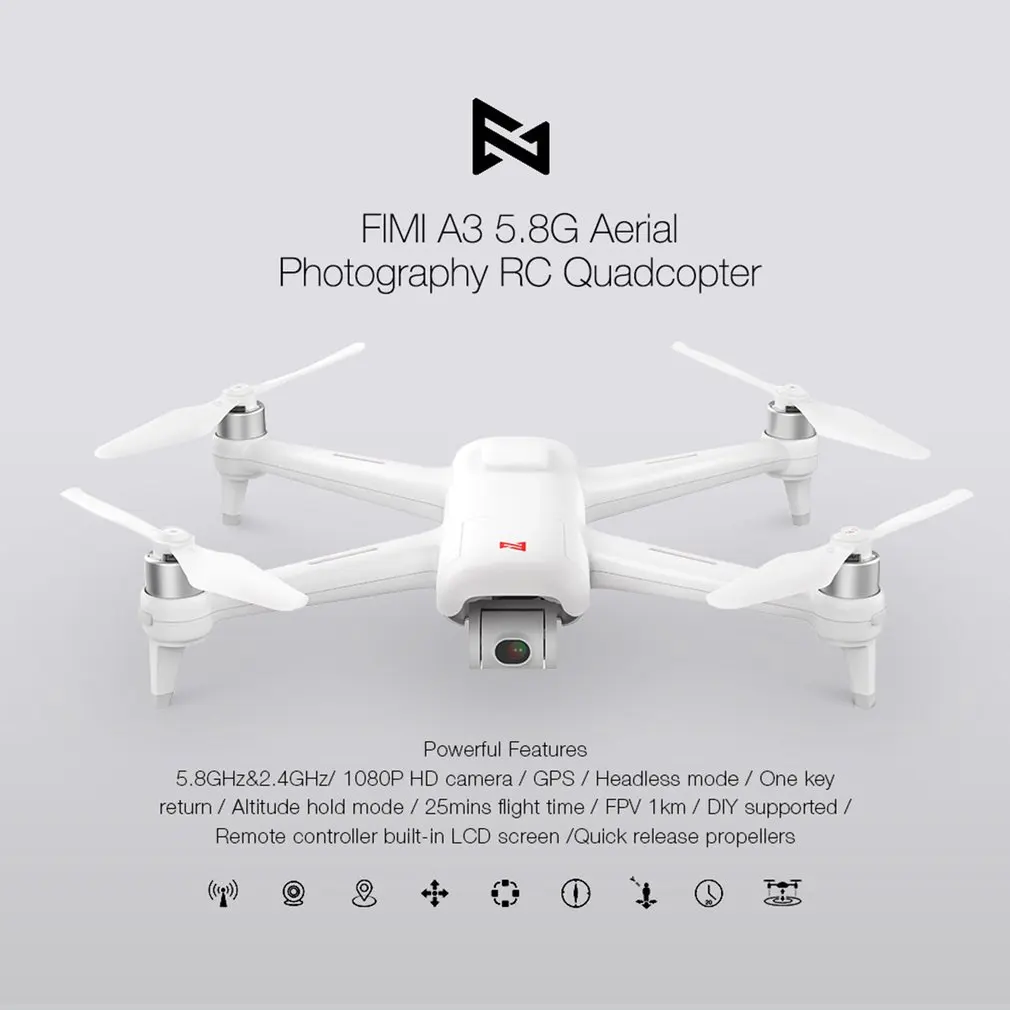FIMI A3 5,8G gps дрона с дистанционным управлением с 2-оси Gimbal 1080P Камера 1 км с видом от первого лица 25 минут для дистанционно управляемого летательного аппарата RTF Безголовый режим двойной DVR
